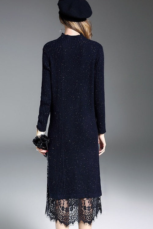 Sweater Dress W/ Lace Hem