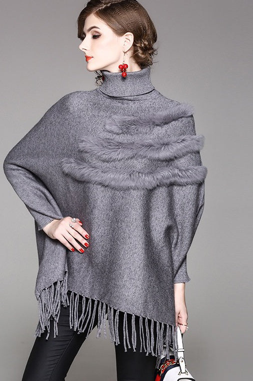 Dolman Sleeve Sweater W/ Fringe