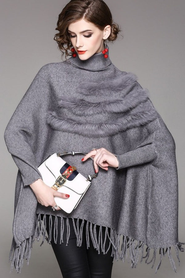 Dolman Sleeve Sweater W/ Fringe