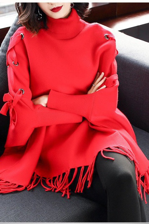 Dolman Sleeve Lace-Up Sweater