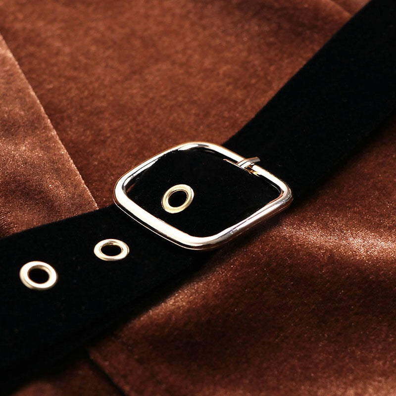 Long Sleeve Velvet Dress W/ Belt