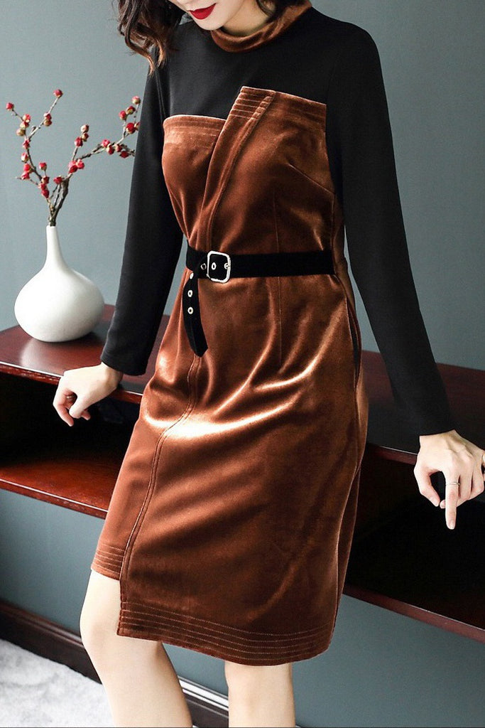 Long Sleeve Velvet Dress W/ Belt