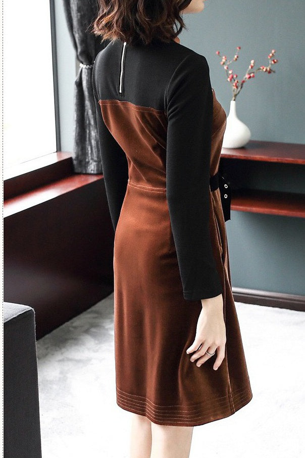 Long Sleeve Velvet Dress W/ Belt