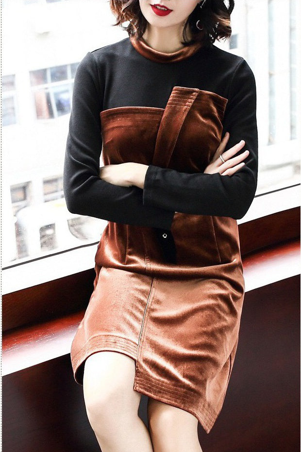 Long Sleeve Velvet Dress W/ Belt