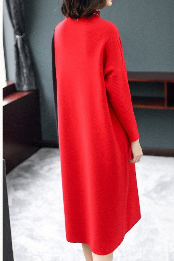 Color Block Rabbit Hair Viscose Dress