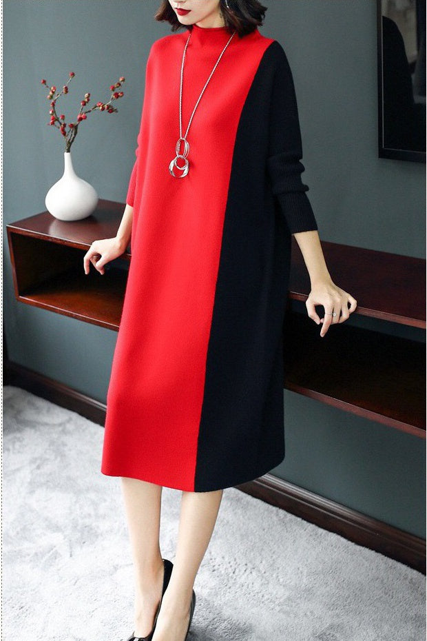 Color Block Rabbit Hair Viscose Dress