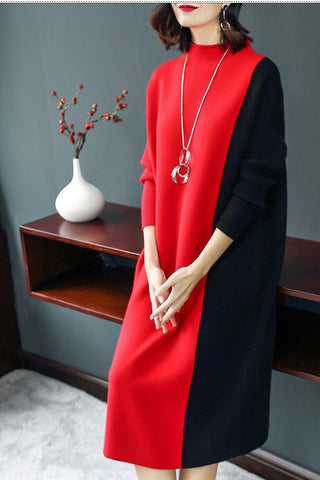 Color Block Rabbit Hair Viscose Dress