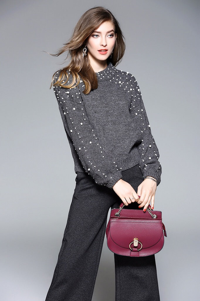 Oversized Sweater W/ Pearl Detail