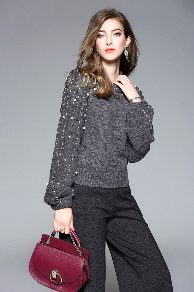 Oversized Sweater W/ Pearl Detail