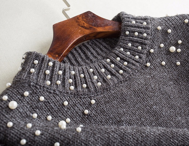 Oversized Sweater W/ Pearl Detail