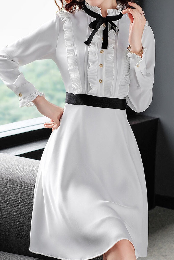 White Dress W/ Front Ruffle