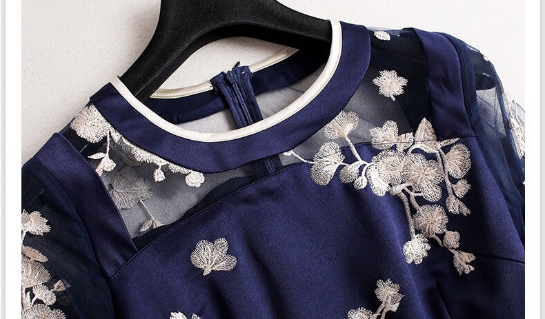 Navy Floral Embroidered Dress