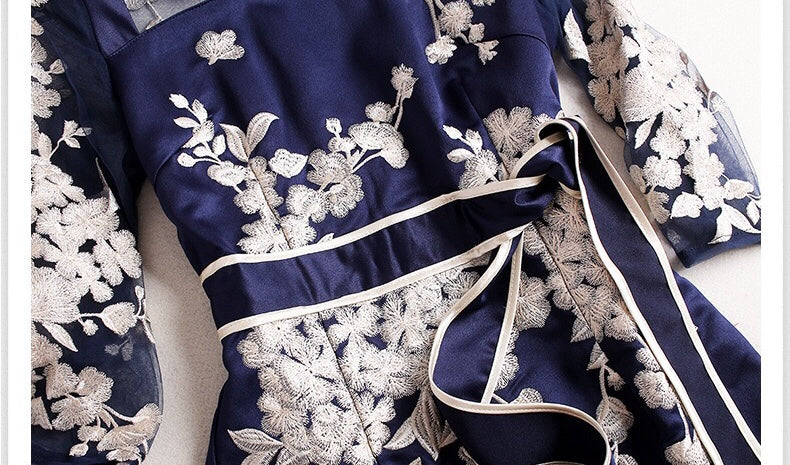 Navy Floral Embroidered Dress