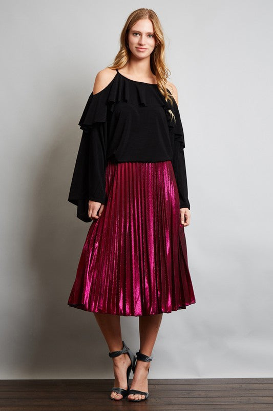 Pleats Metallic Midi Skirt M Pleats Metallic Midi Skirt M