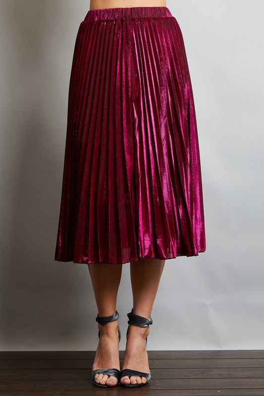 Pleats Metallic Midi Skirt