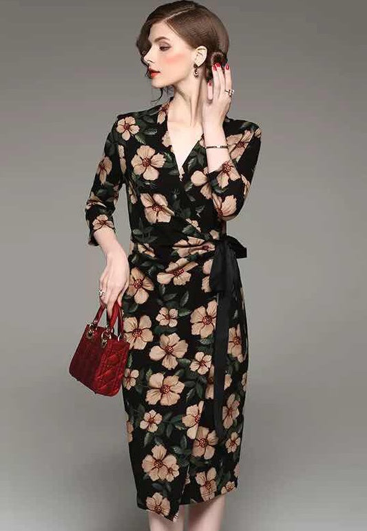 V Neck Floral Print Dress