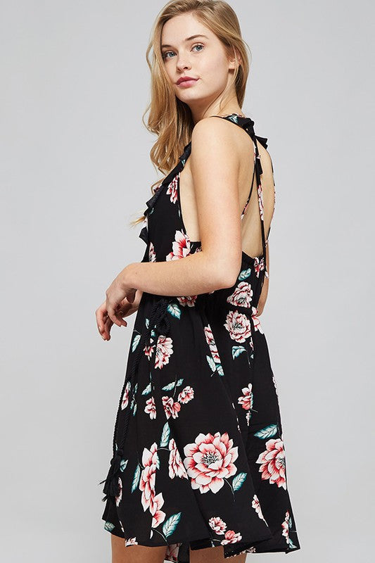 Floral Plunge Neck Dress