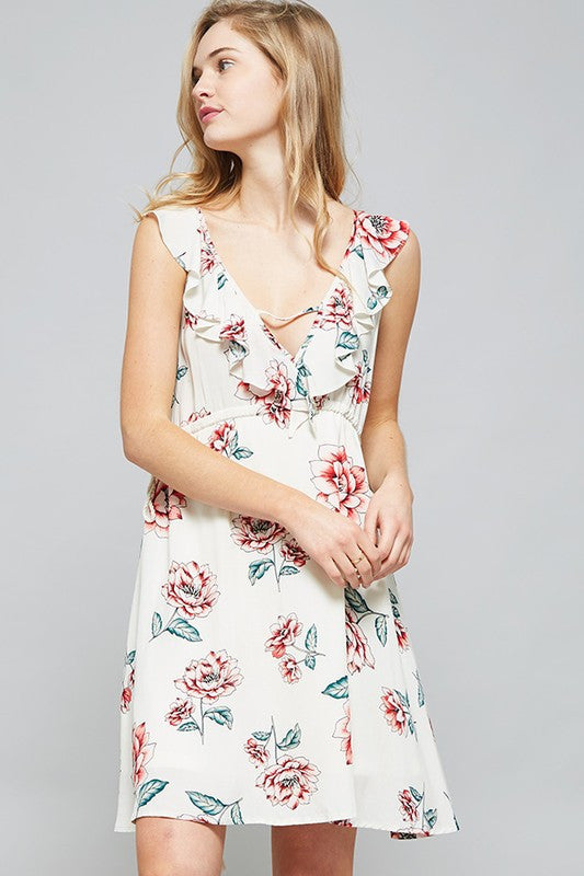 Floral Plunge Neck Dress