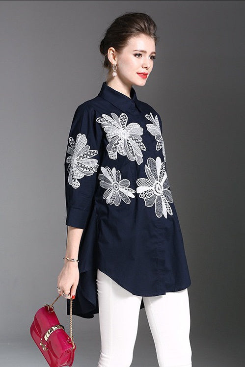 Oversized Floral Embroidered Blouse
