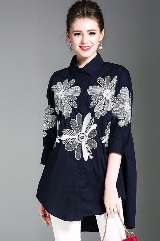 Oversized Floral Embroidered Blouse
