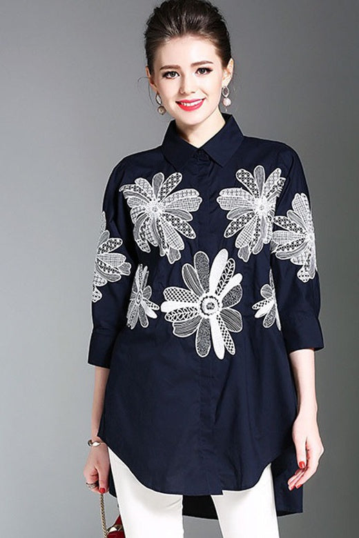 Oversized Floral Embroidered Blouse