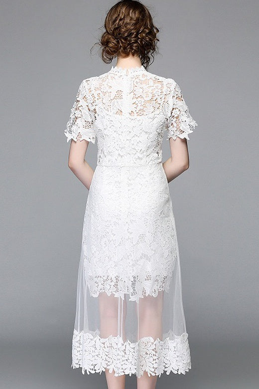 White Lace Dress W/ Mesh Overlay
