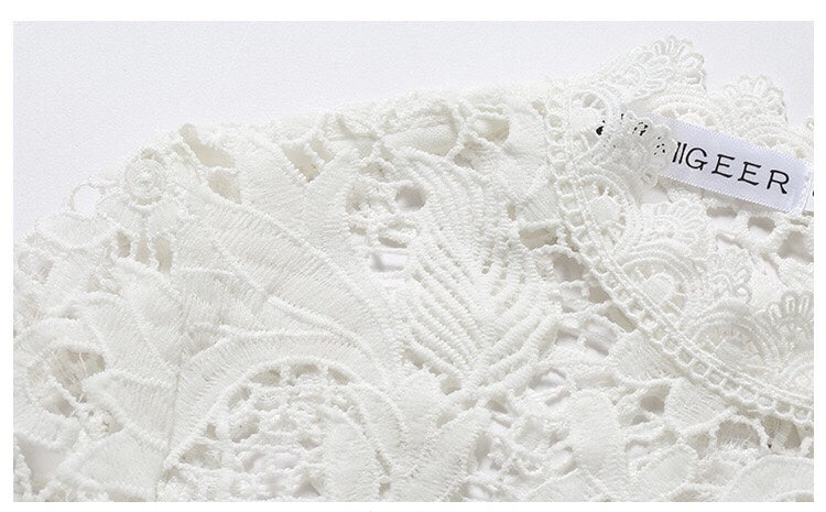 White Lace Dress with Mesh Overlay - White Midi Dress | Dress Album L White Lace Dress with Mesh Overlay - White Midi Dress | Dress Album L