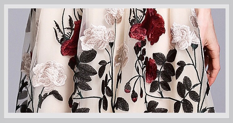 Rose Embroidered Mesh Dress - Party Dress | Dress Album M
