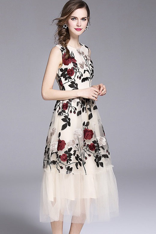 Rose Embroidered Mesh Dress - Party Dress | Dress Album M Rose Embroidered Mesh Dress - Party Dress | Dress Album M