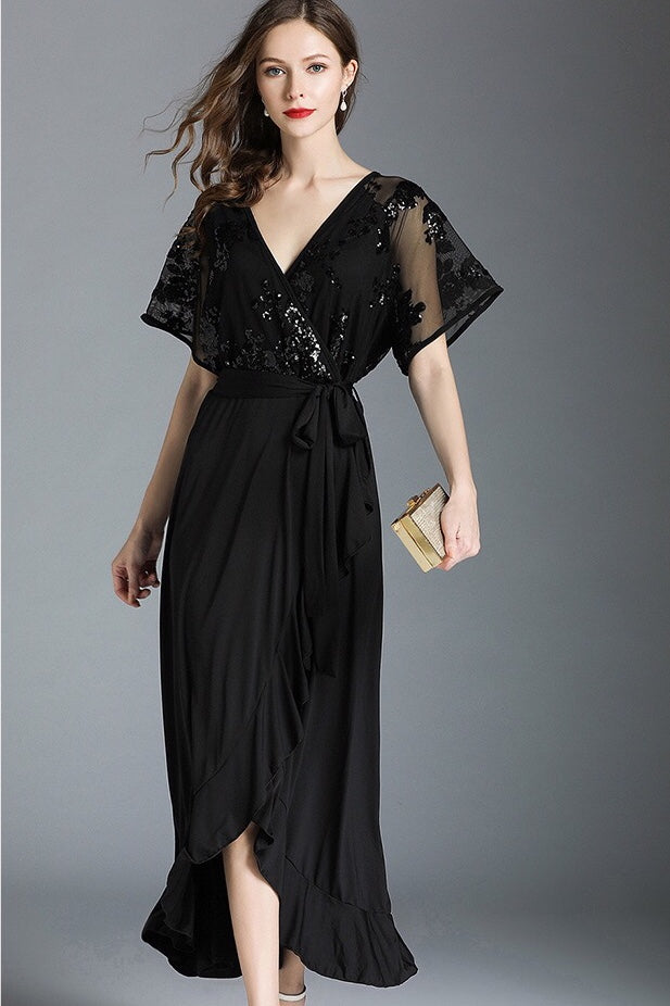 Sequin Tulip Hem Party Dress