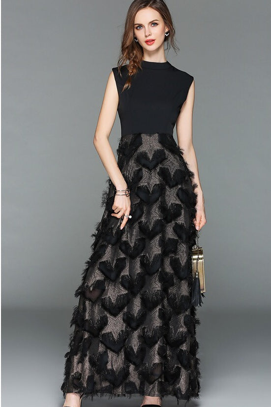 Black and Gold Star Maxi Dress