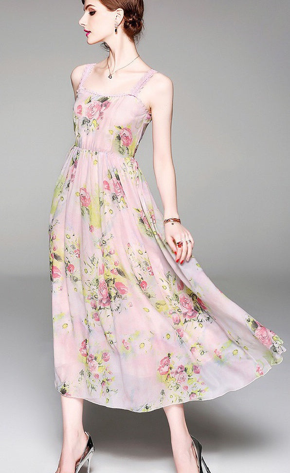 Chiffon Dress W/ Mesh Overlay