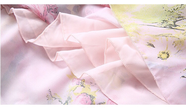 Chiffon Dress W/ Mesh Overlay