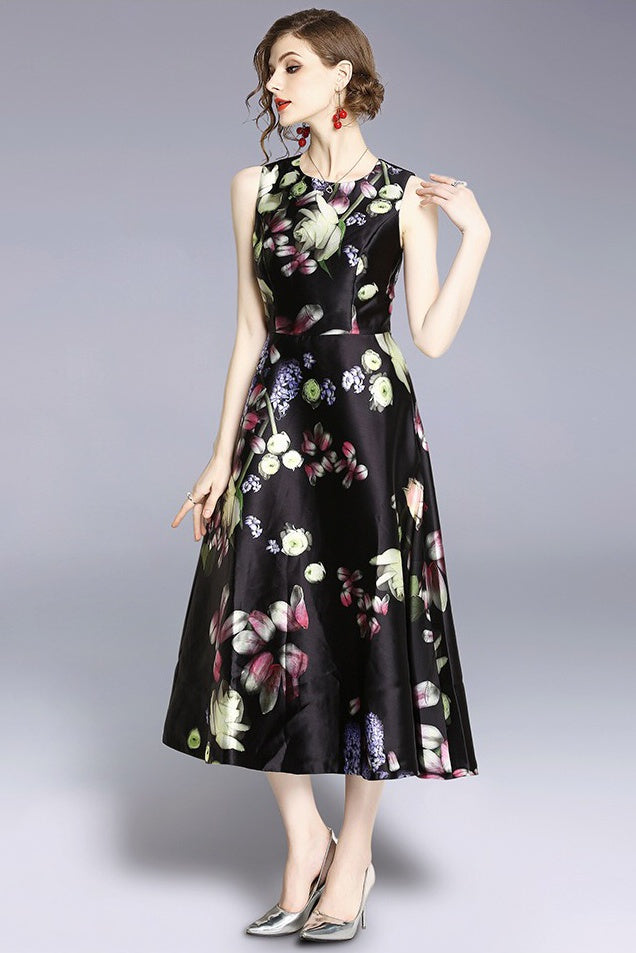 Black Floral Print Dress