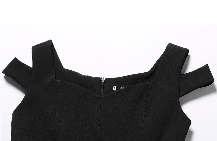 Cold Shoulder Little Black Skater Dress - Black Dress
