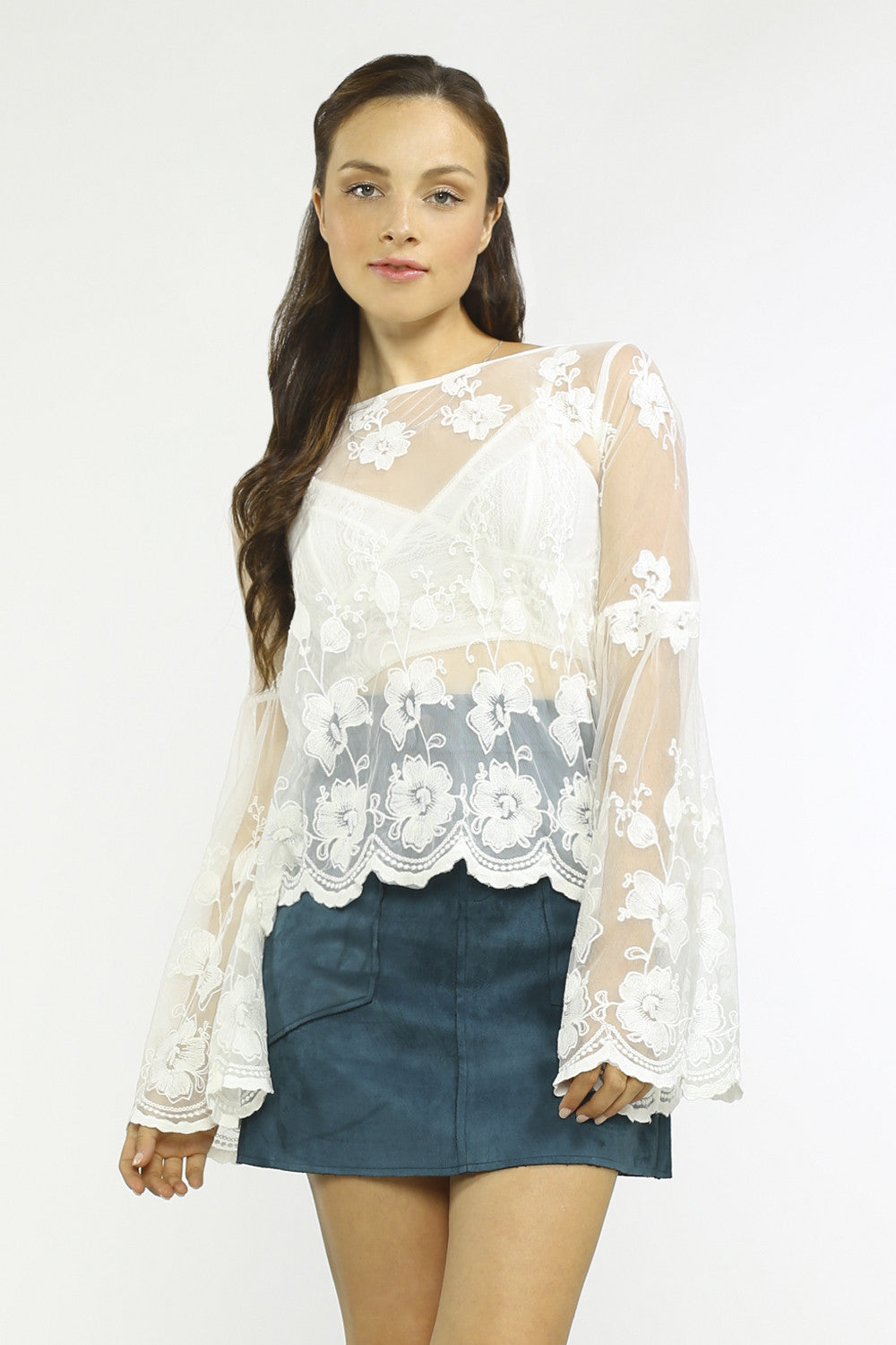 Sheer Lace Bell Sleeve Blouse Dress Album - Main Image