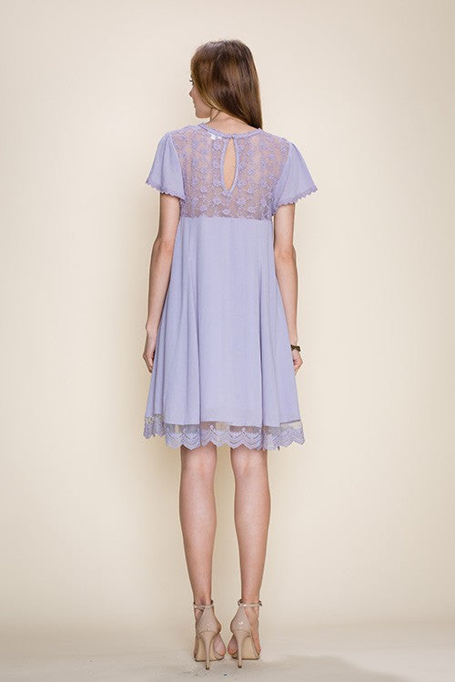 Cap Sleeve Lace Trimmed Dress - Dress Album