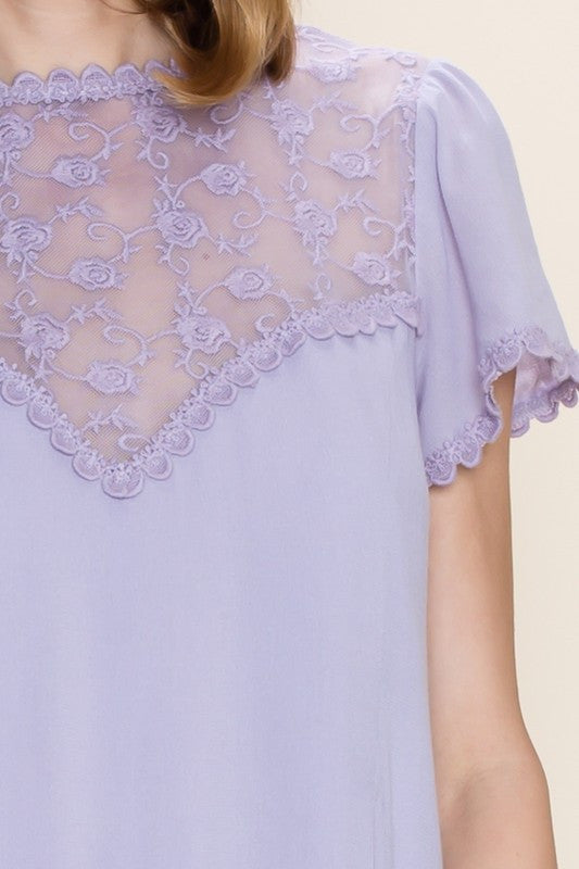 Cap Sleeve Lace Trimmed Dress - Dress Album