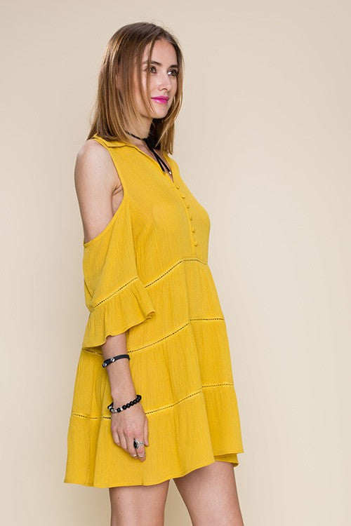 Cold Shoulder Button Down Dress - Dress Album