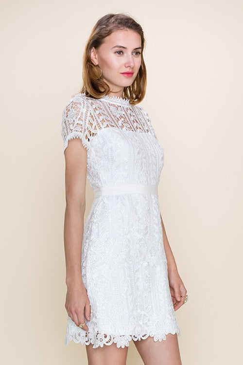 Crochet Lace Detailed Dress M / White