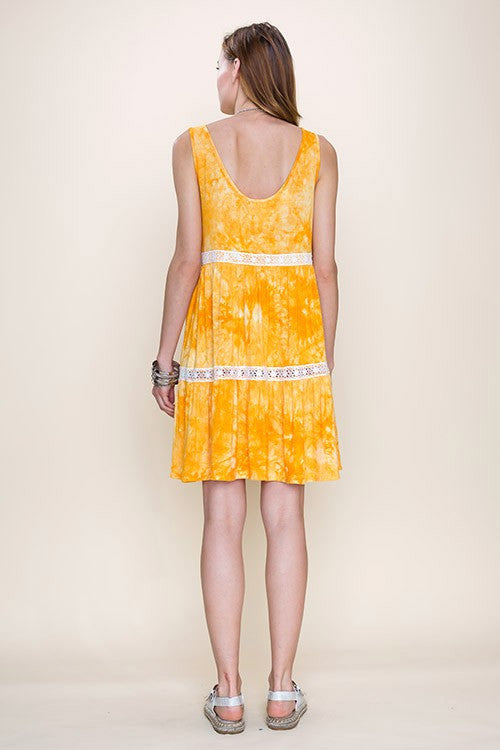 Tie Dye Jersey Crochet Trim Dress - Dress Album