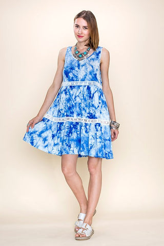 Tie Dye Jersey Crochet Trim Dress - Dress Album
