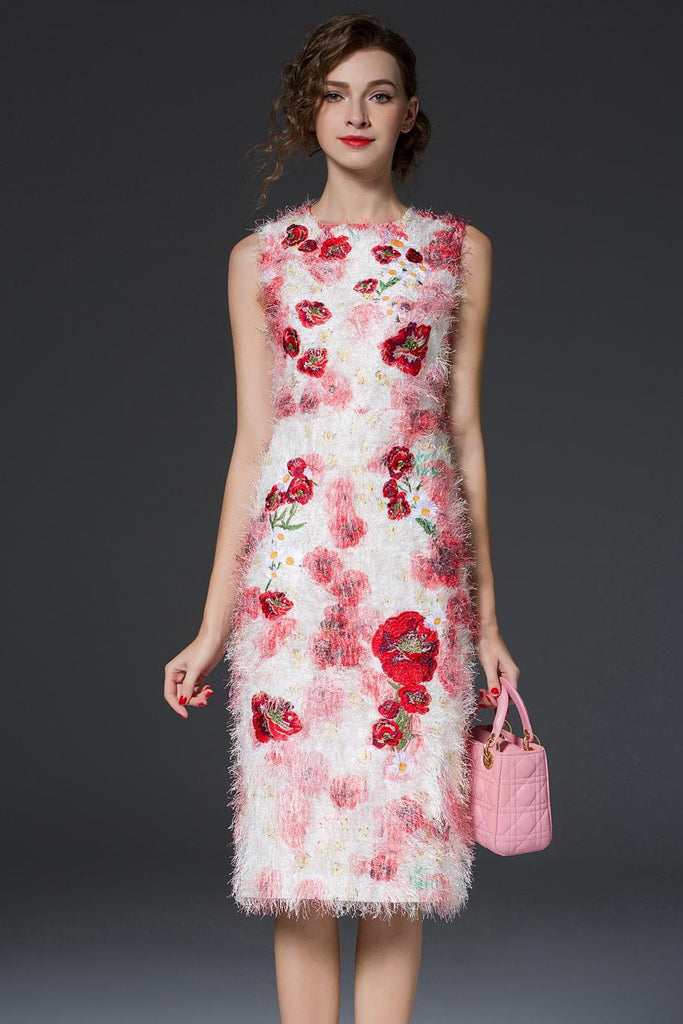 Fluffy Embroidered Floral Dress