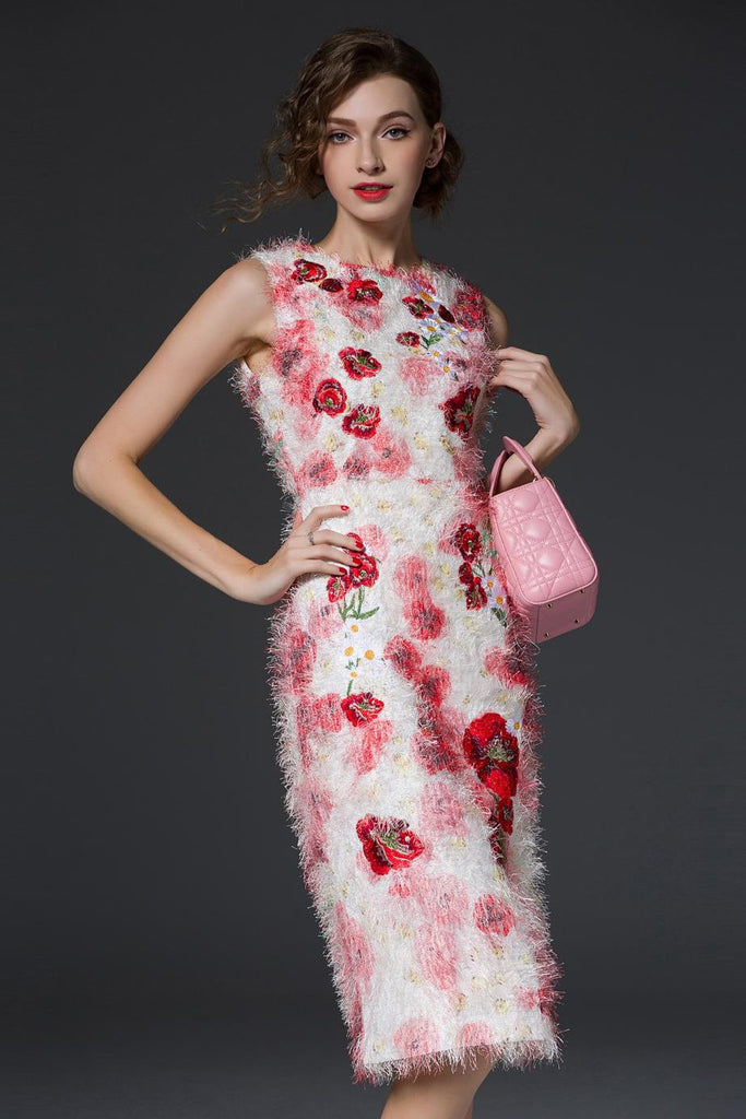 Fluffy Embroidered Floral Dress