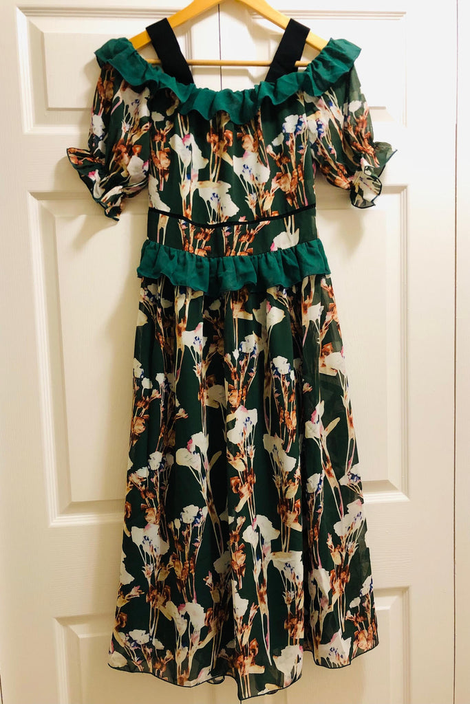 Green Cold Shoulder Ruffled Dress