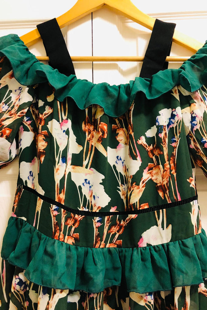 Green Cold Shoulder Ruffled Dress