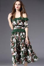 Green Cold Shoulder Ruffled Dress