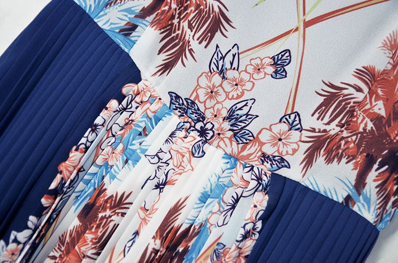Floral Print Pleated Chiffon Dress