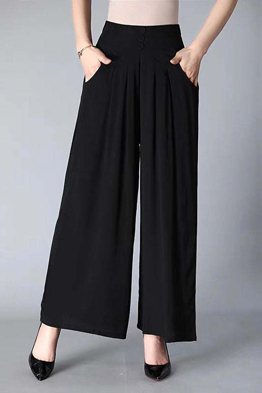 ladies summer dress pants Black Wide Leg Pants With Pockets