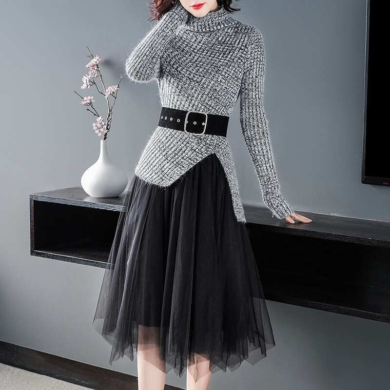 Sweater and Velvet Skirt Set - Dress Album